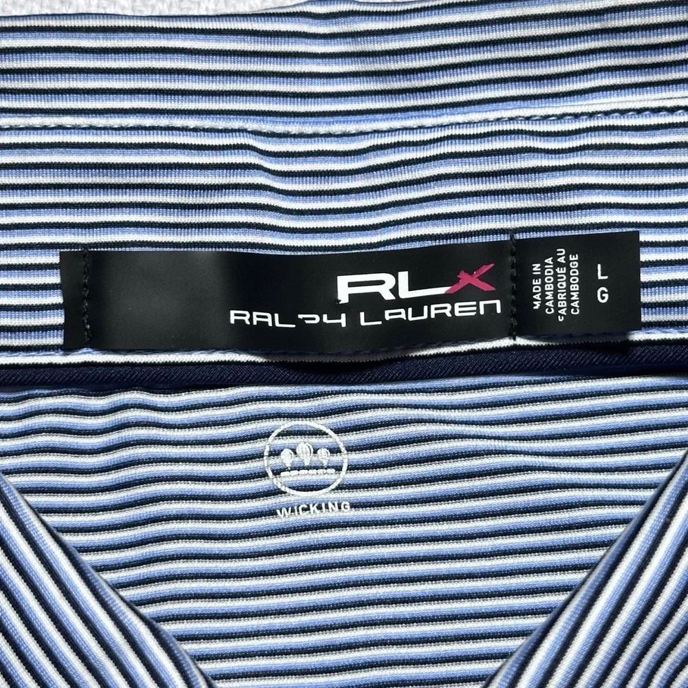 RLX Ralph Lauren Golf Polo Shirt Mens Large Performance Striped Big Foot CC - Picture 5 of 10